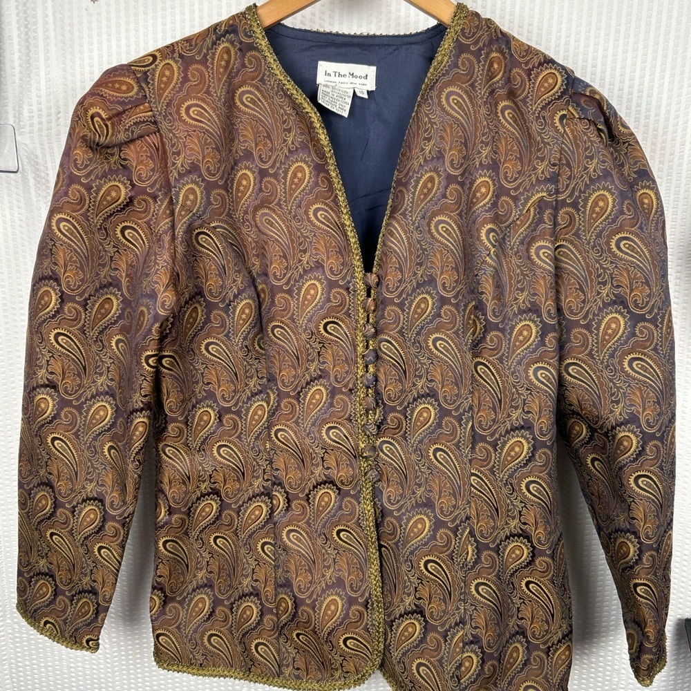 Vintage  In the Mood Paisley Brocade Jacket - size 10 made in Korea gold trim